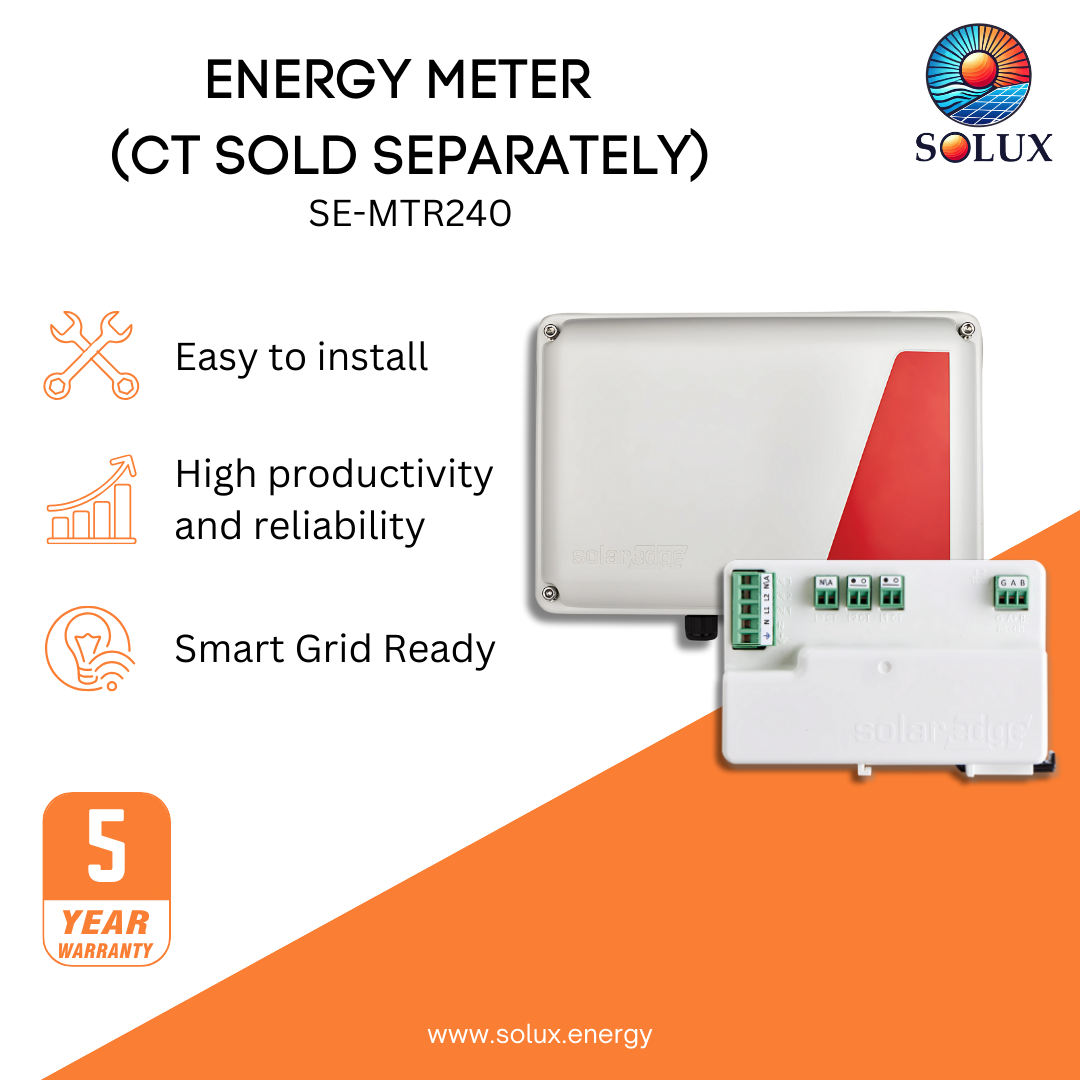 This is an image of SolarEdge electricity meter: Power consumption monitoring for 1-phase 120/240Vac systems. Export limit & StorEdge ready.